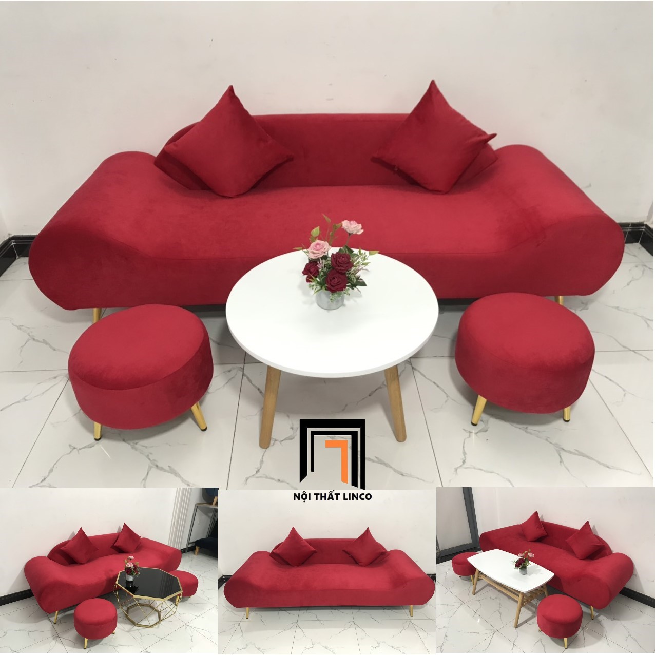 bộ ghế sofa đỏ đô