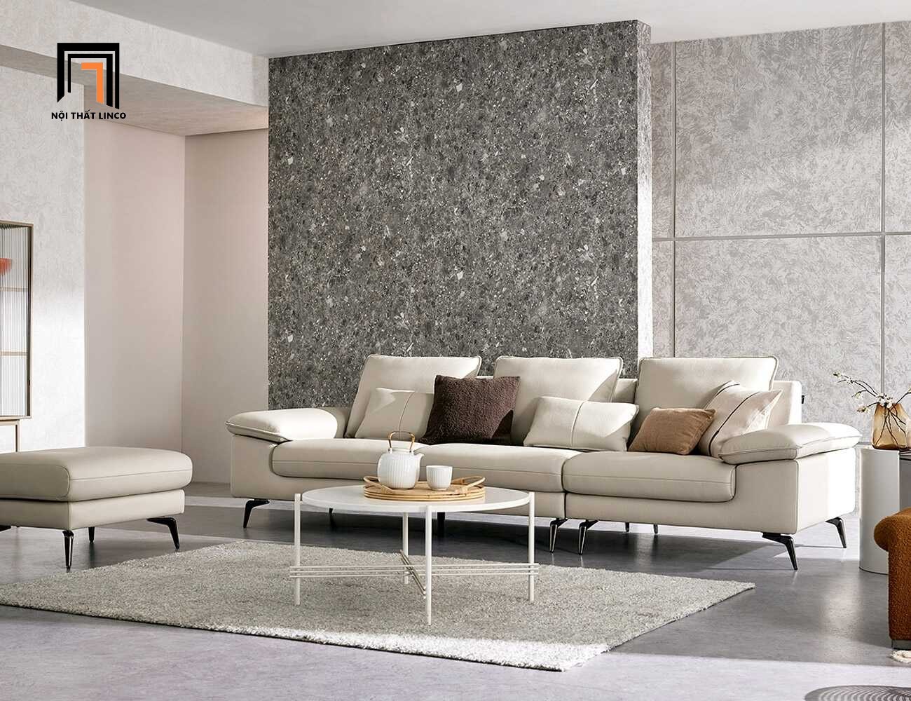 ghế sofa da giả xám trắng