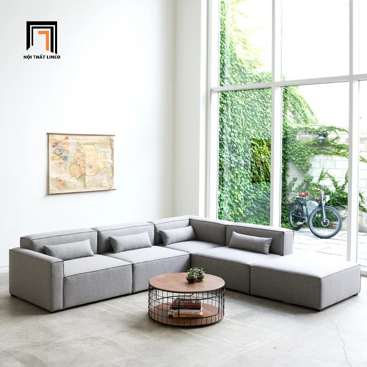 sofa góc màu xám