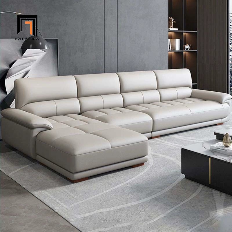 sofa góc da xám trắng
