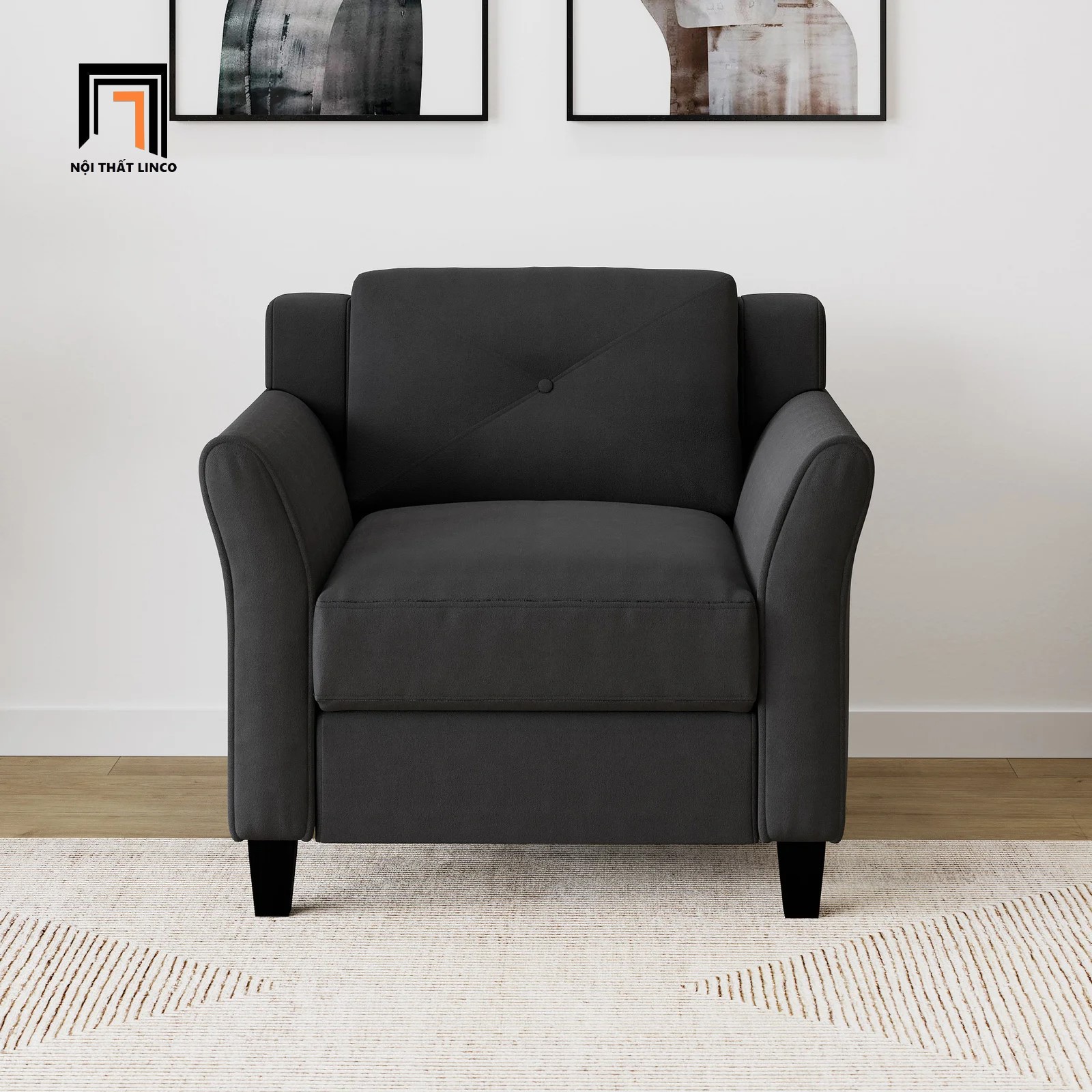 sofa đơn vải nỉ đen