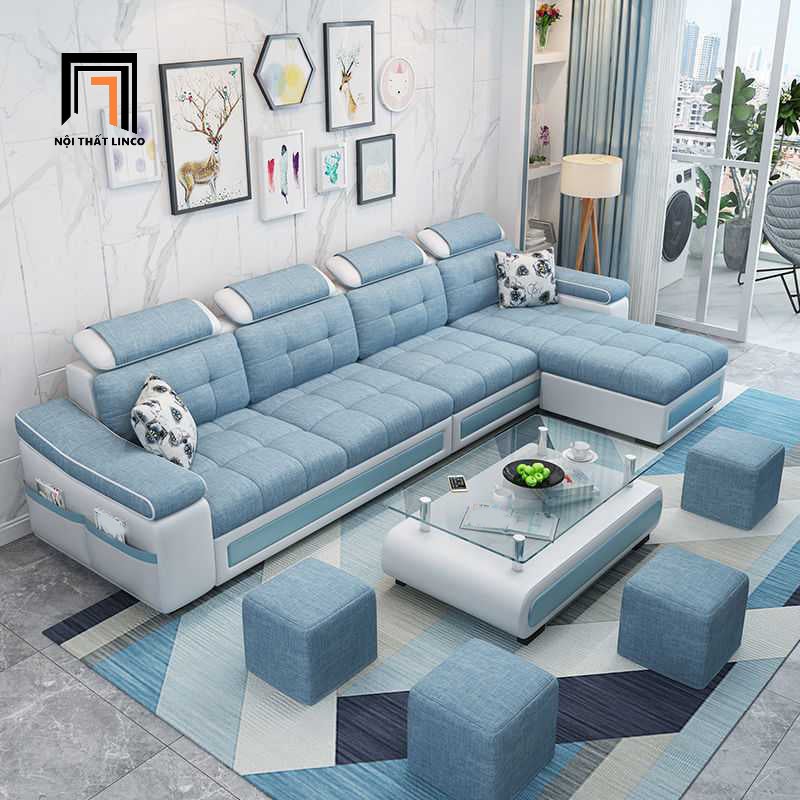 sofa góc xanh dương
