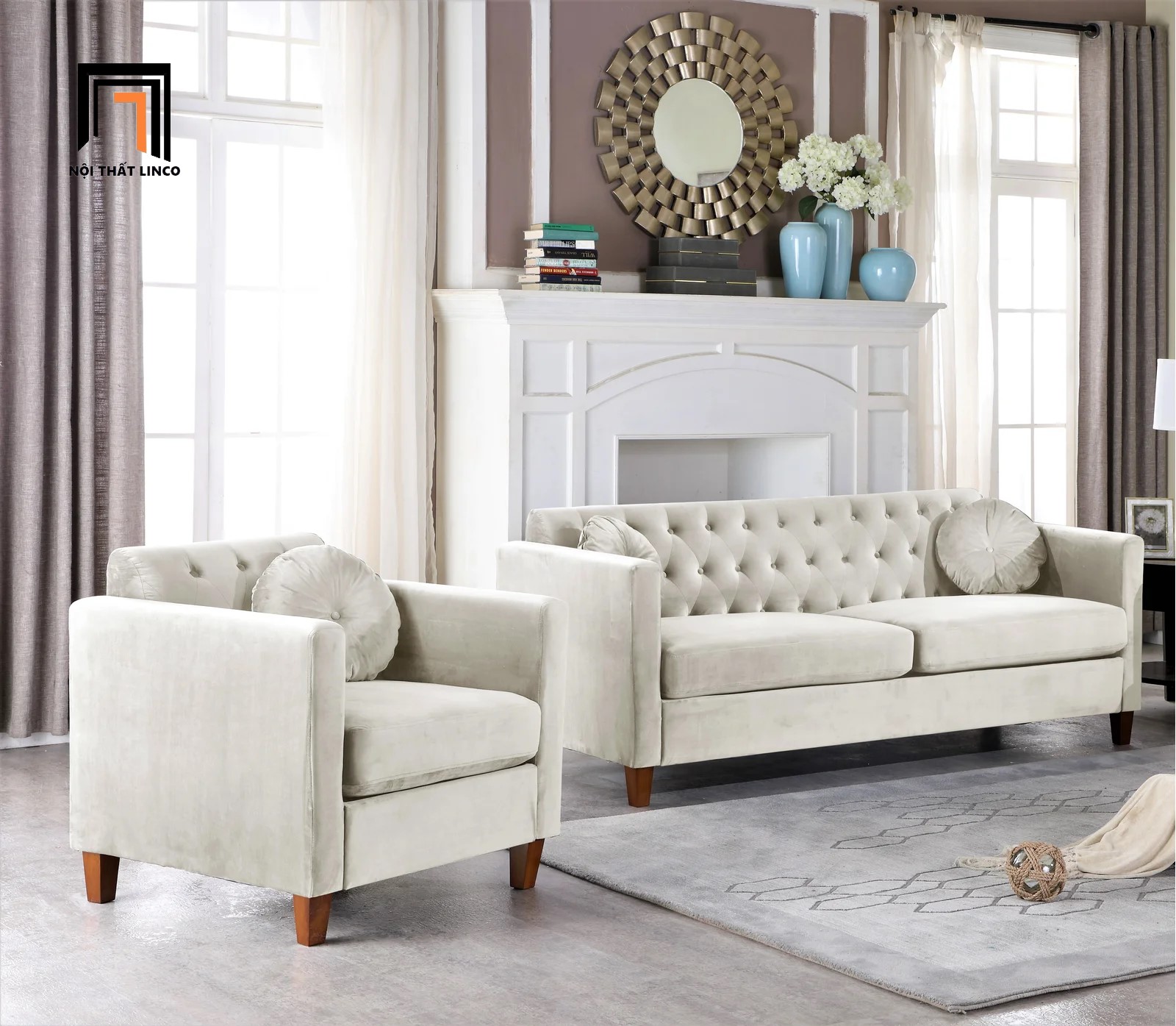 bộ ghế sofa trắng kem