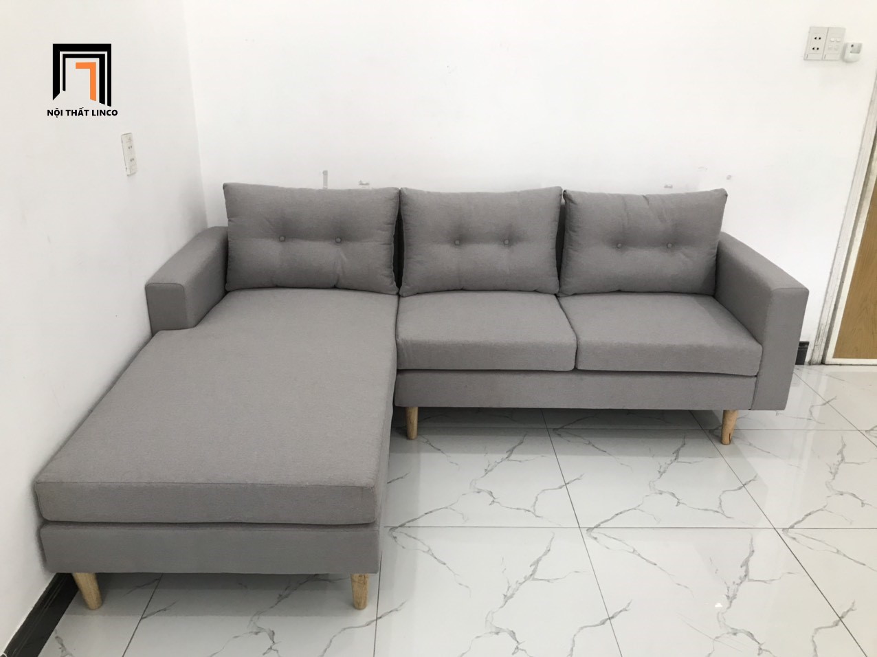 sofa góc xám trắng