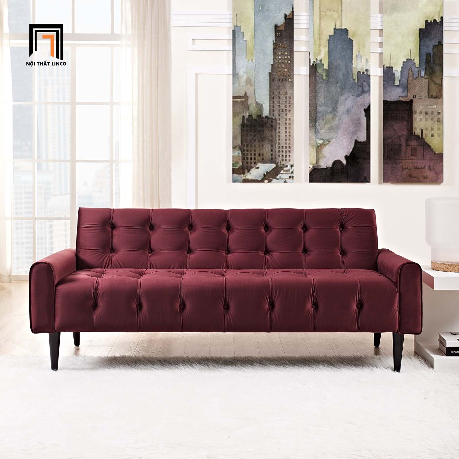 sofa giường màu đỏ đô