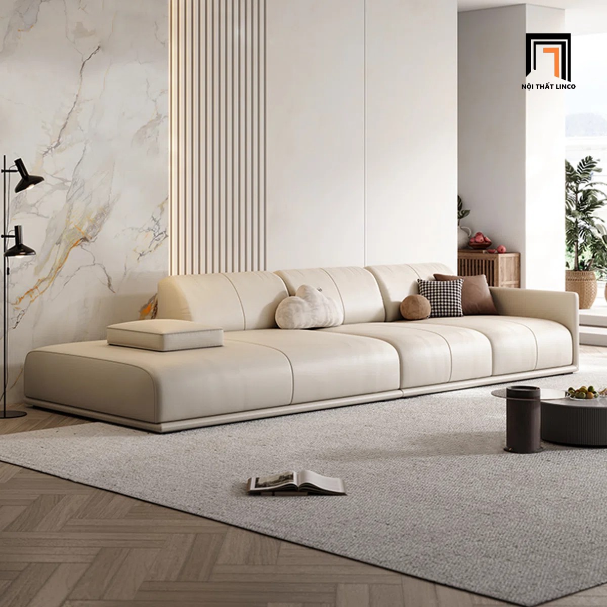 sofa da trắng kem