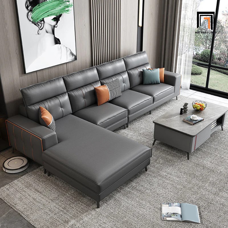 sofa góc da xám đậm