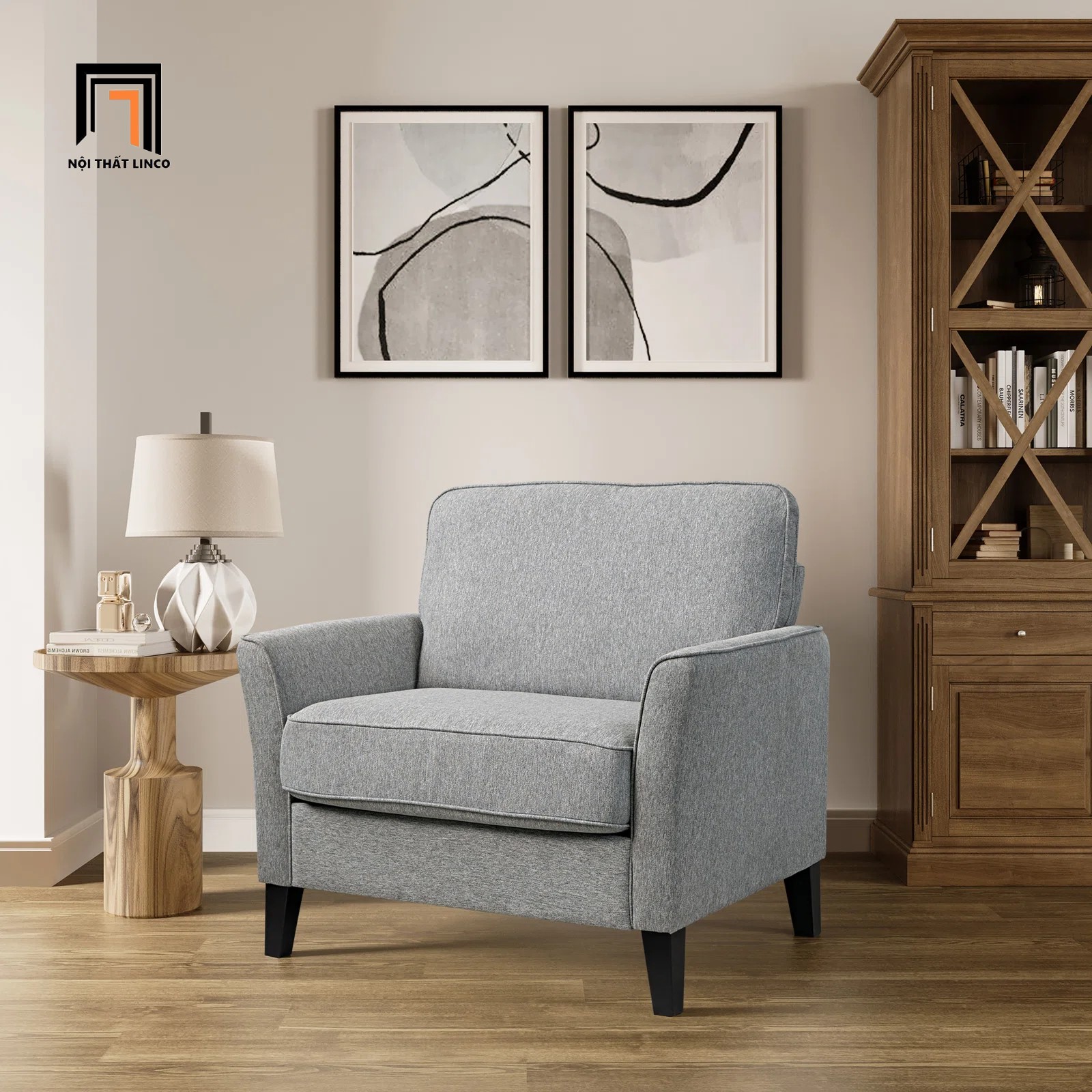sofa đơn xám trắng