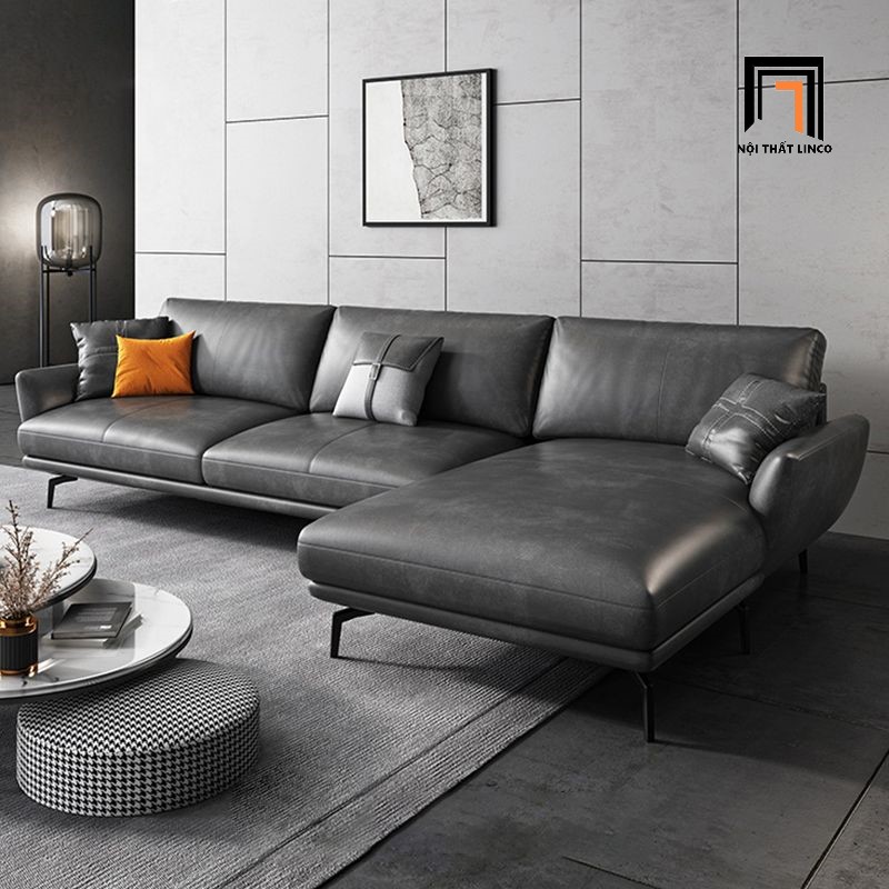 sofa góc da xám đậm