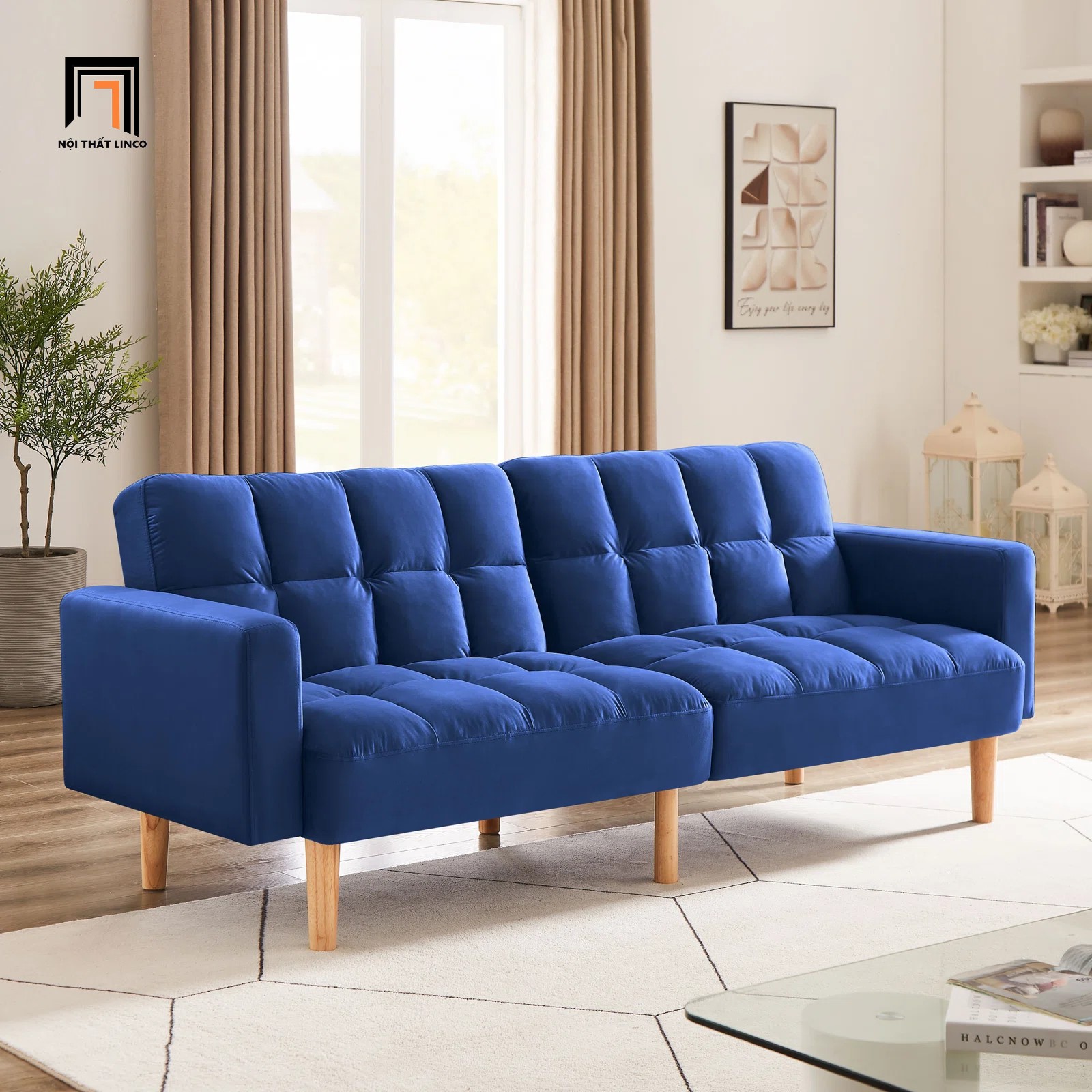 ghế sofa giường xanh đậm