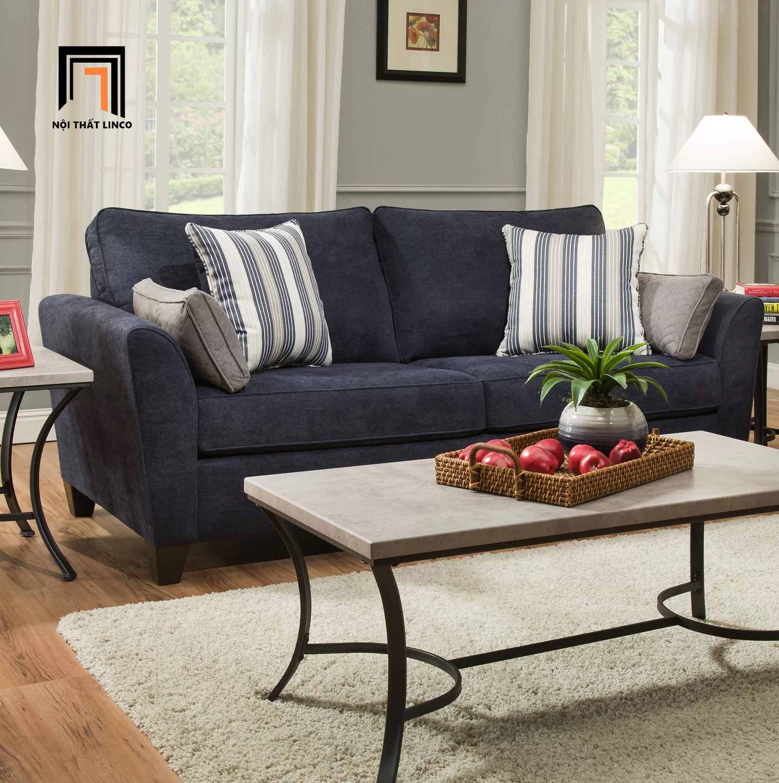 sofa băng nỉ xanh đậm