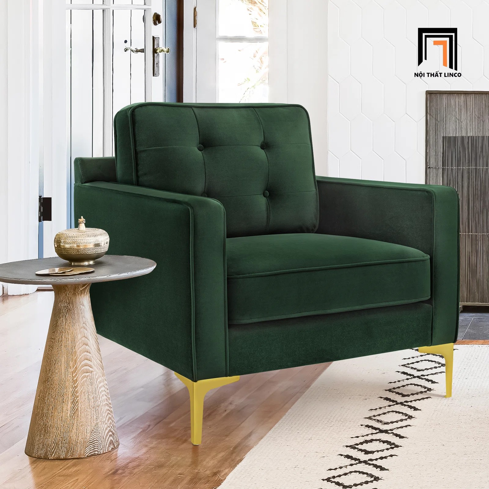 ghế sofa đơn xanh rêu