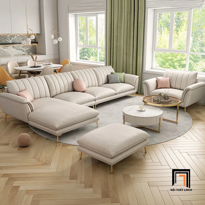 bộ ghế sofa da trắng kem
