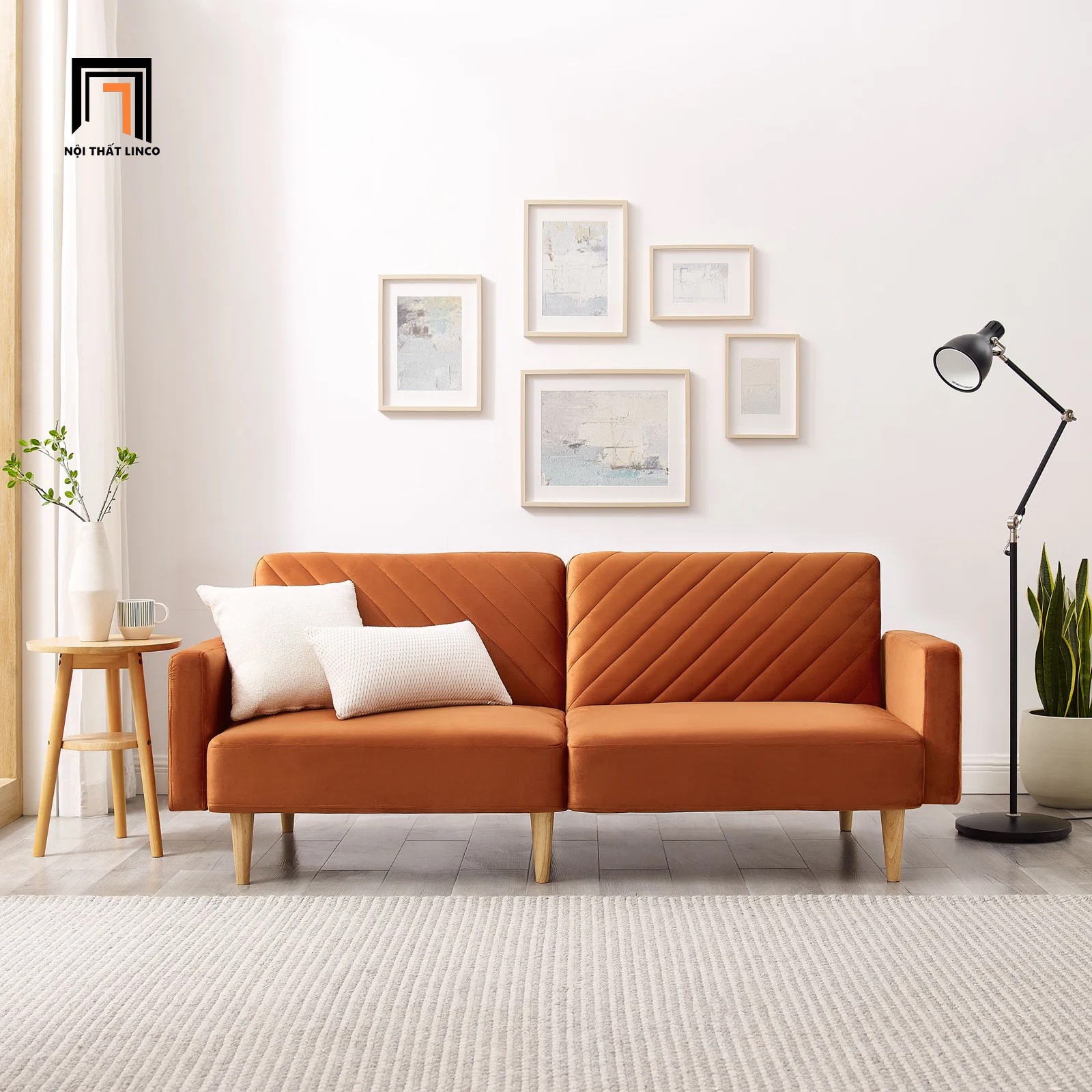 ghế sofa màu cam vải nhung