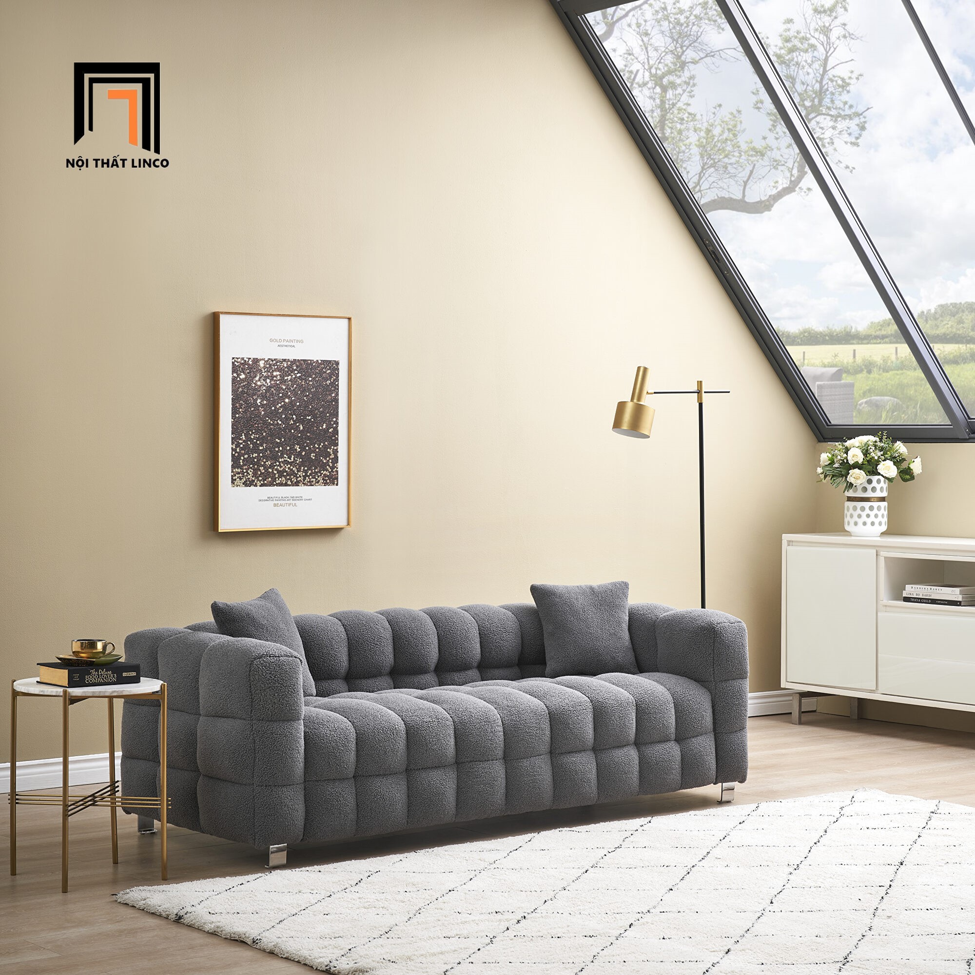 sofa băng vải lông cừu