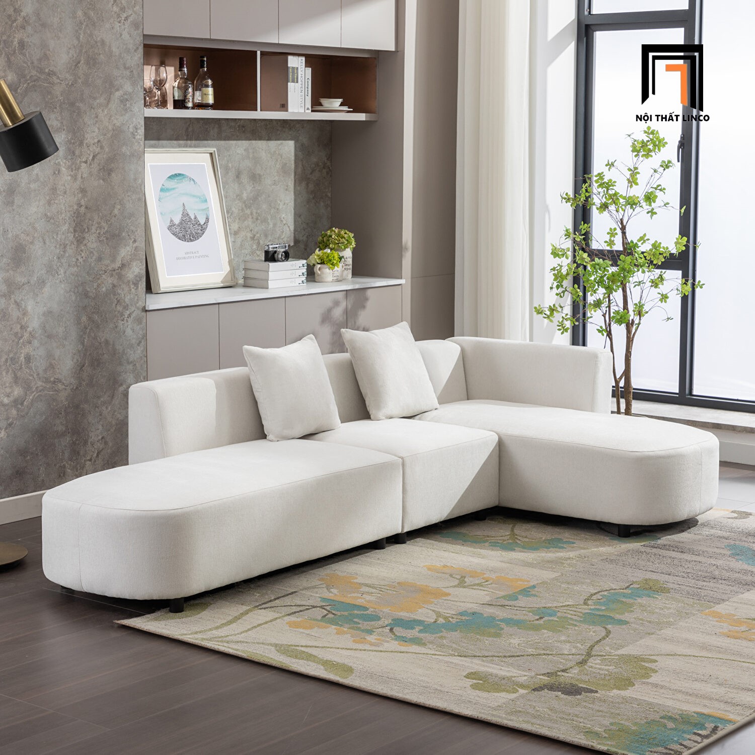 sofa góc trắng kem