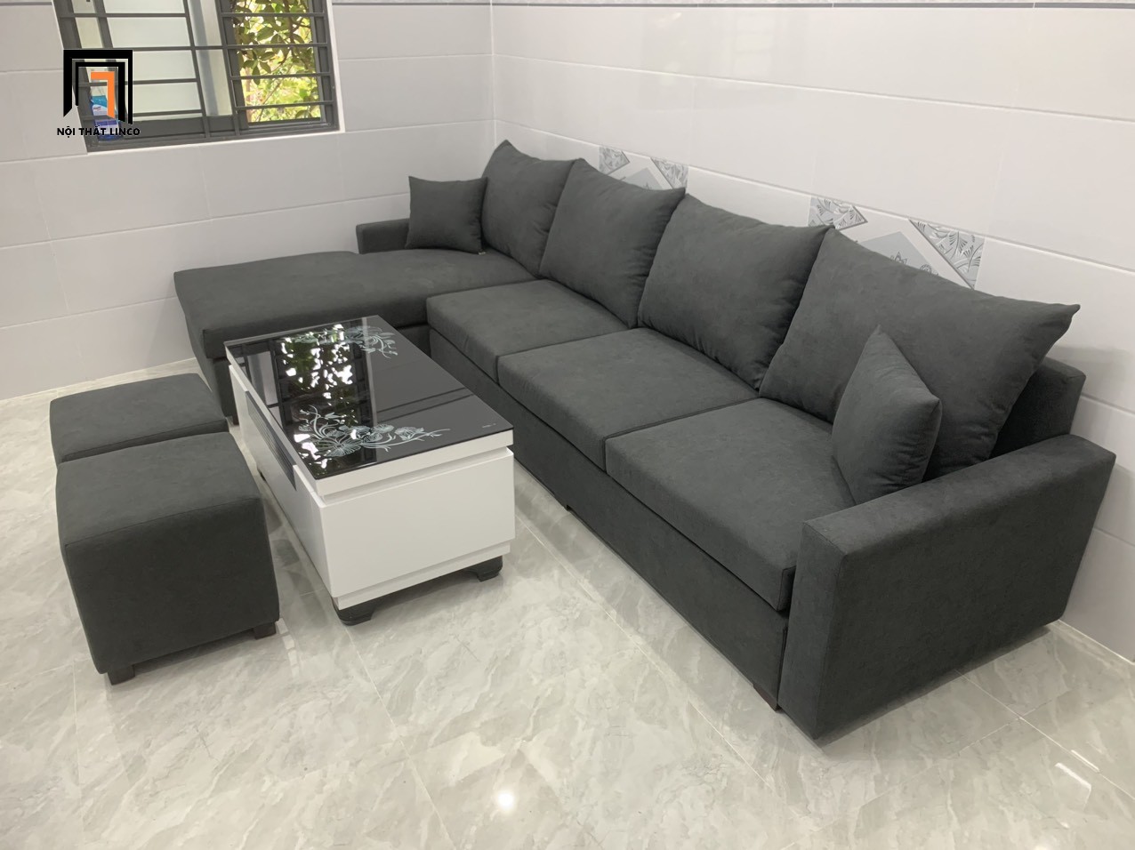 sofa góc xám đậm