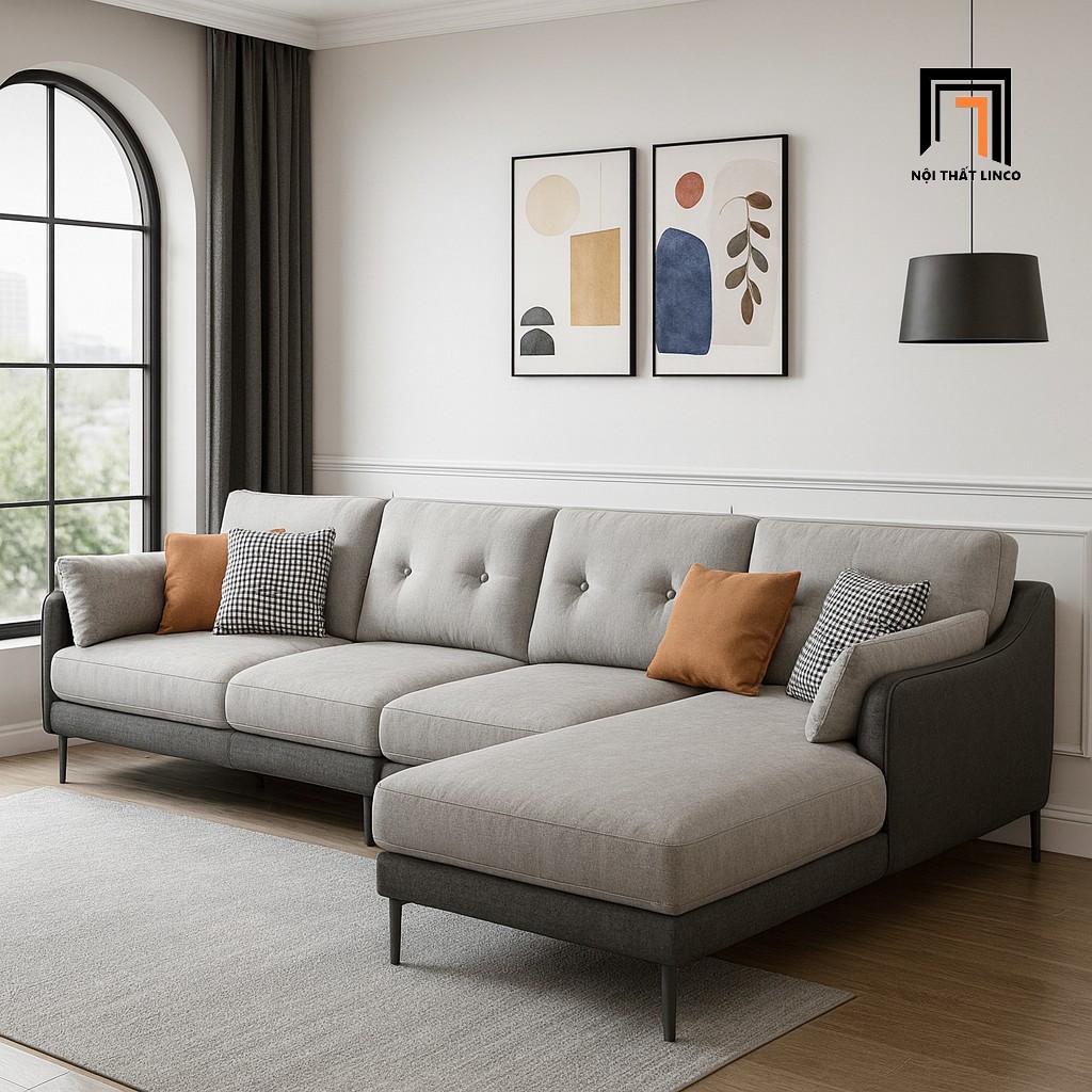 sofa góc vải nỉ xám
