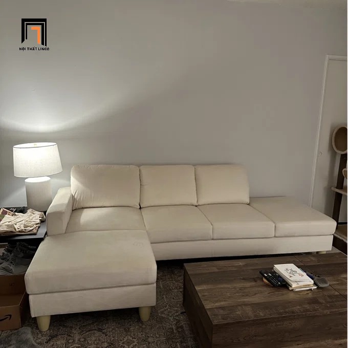 sofa góc trắng kem