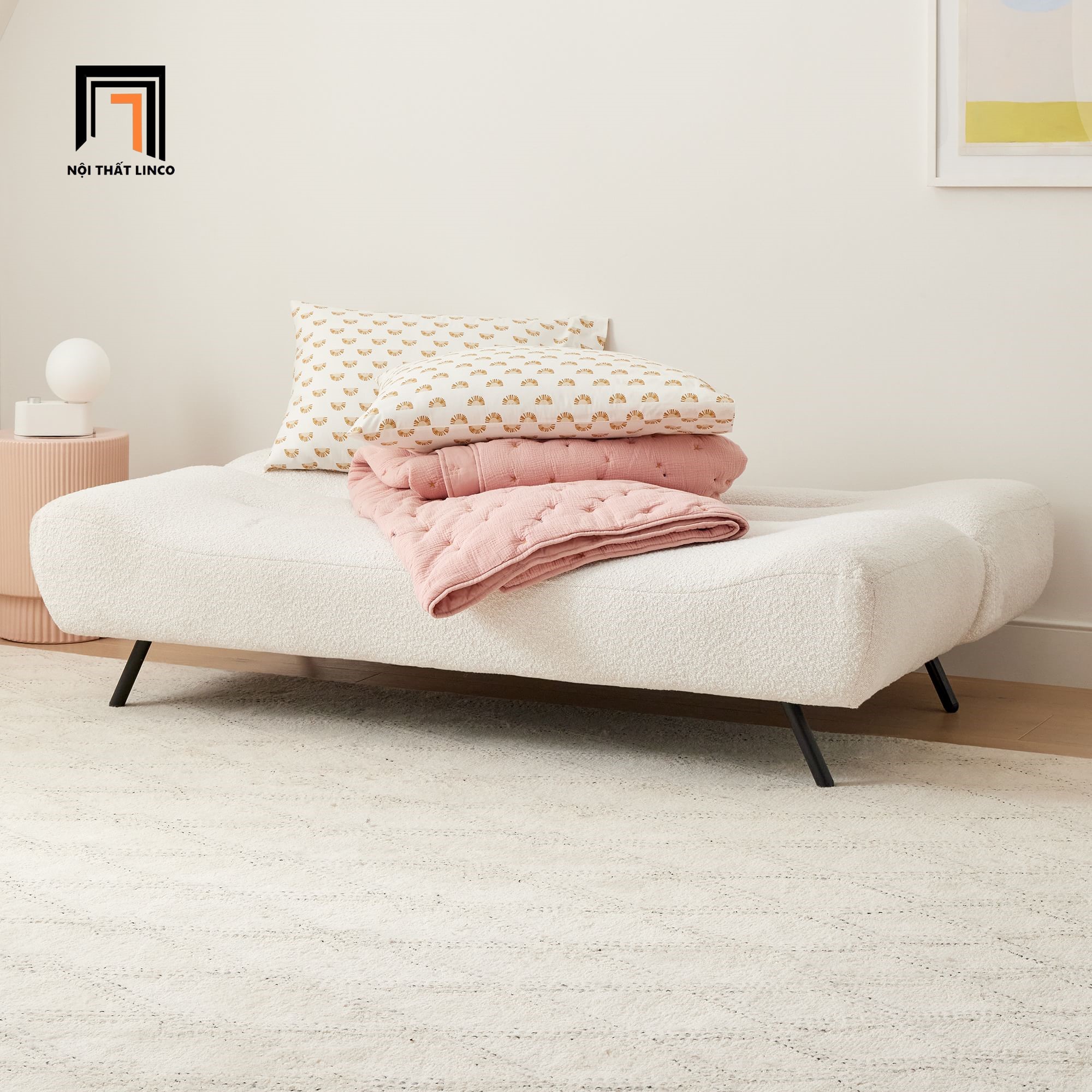 sofa bed trắng kem