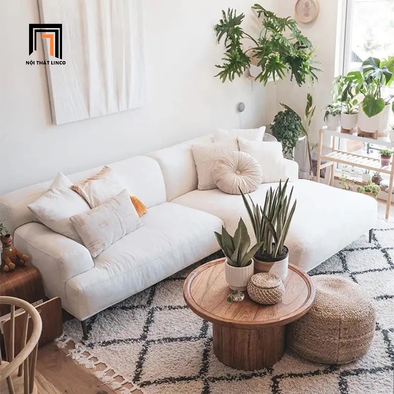 sofa góc trắng kem