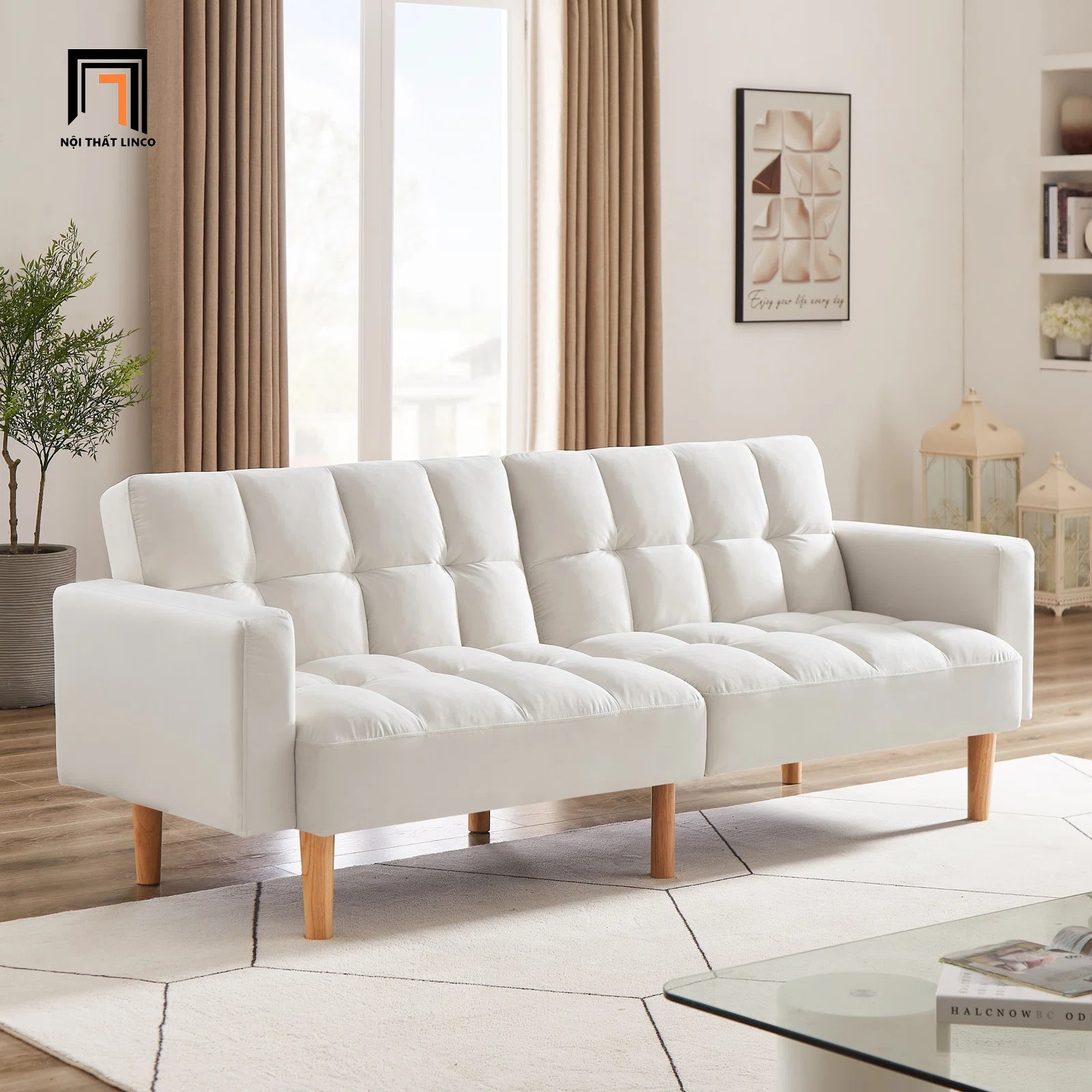 sofa giường trắng kem