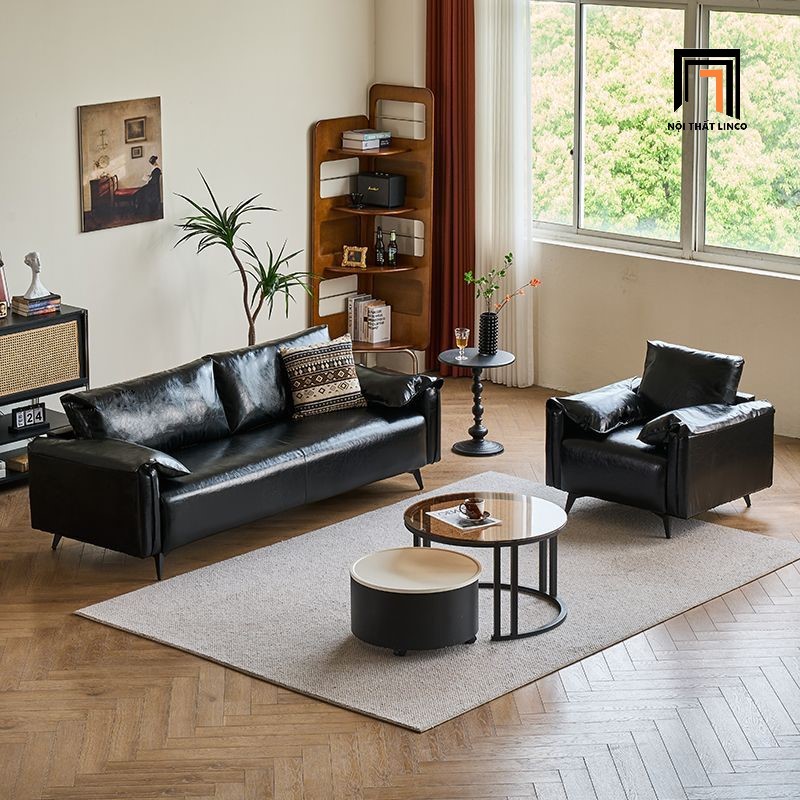 bộ ghế sofa da bóng đen