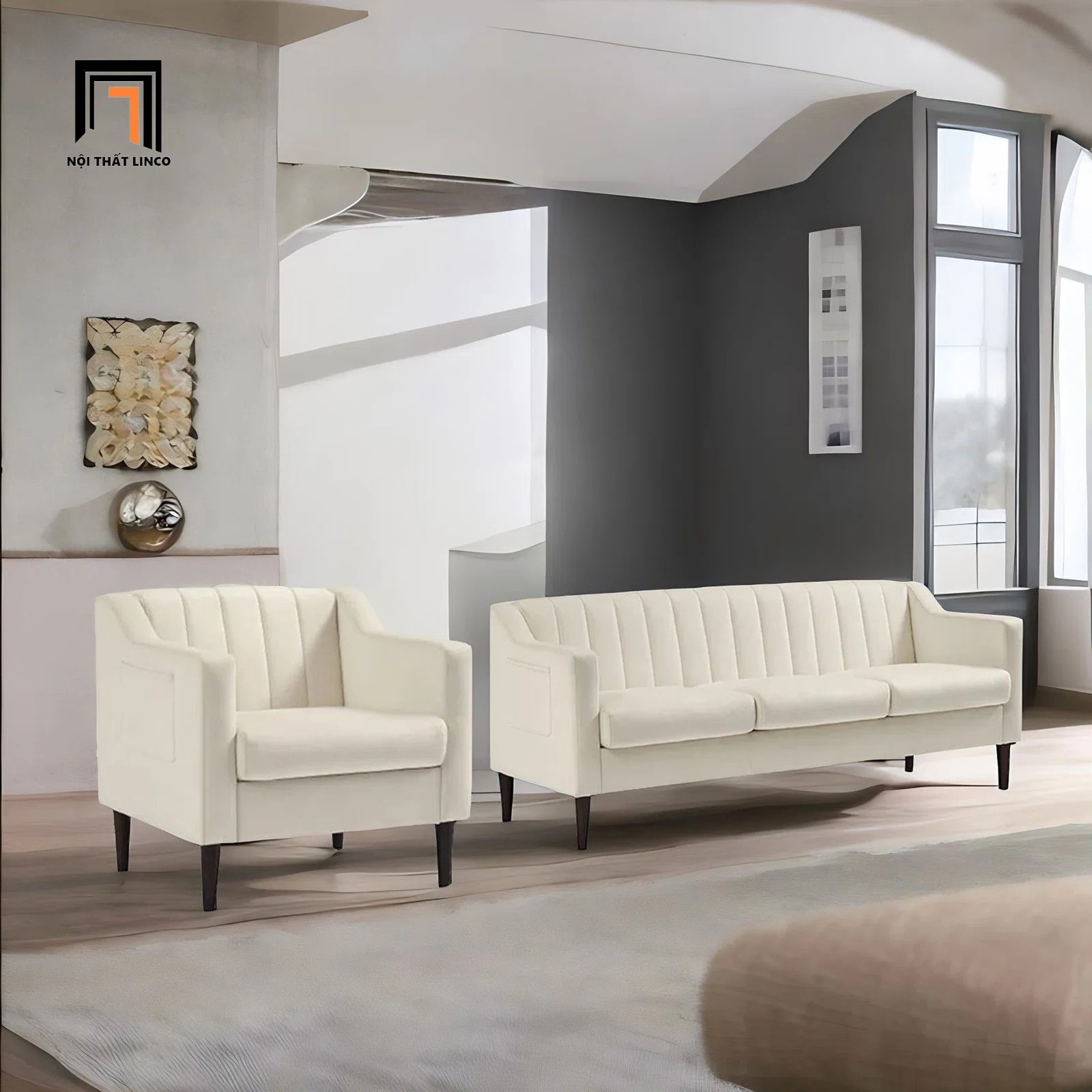 bộ ghế sofa trắng kem