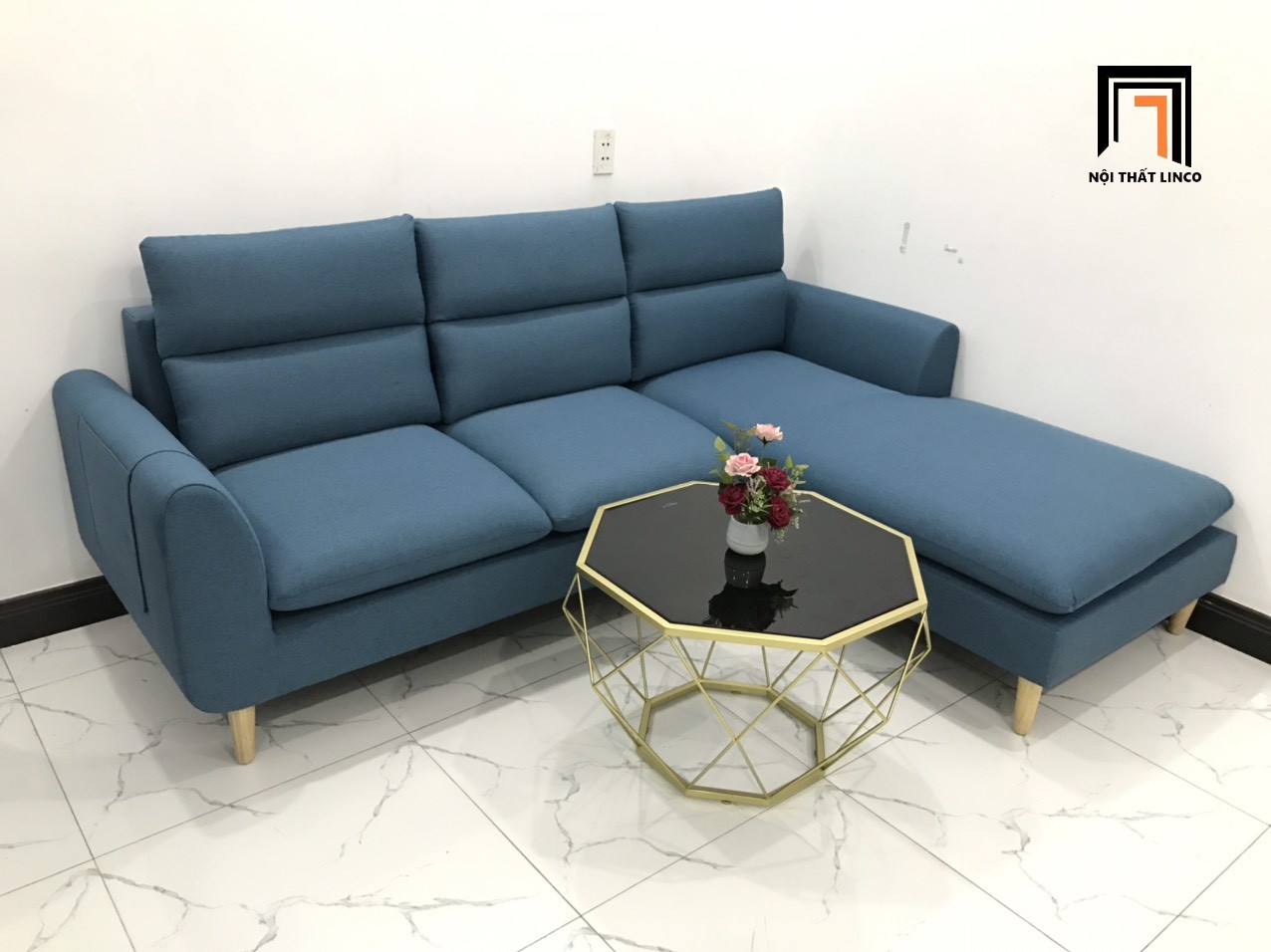 sofa góc xanh dương