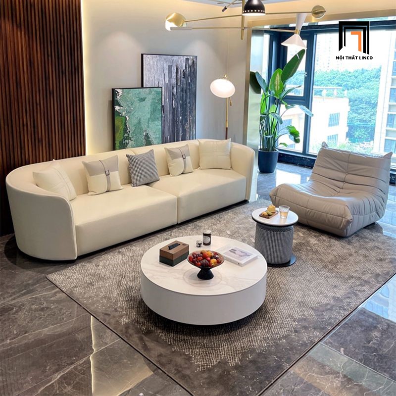 ghế sofa da màu trắng kem