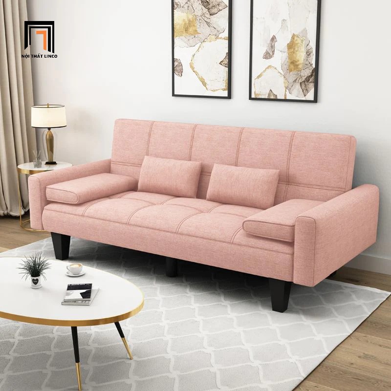 sofa giường màu hồng phấn