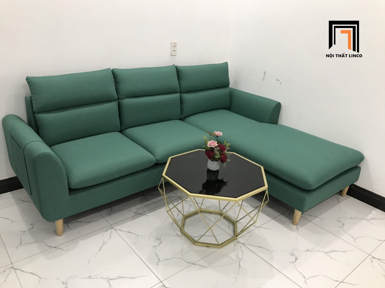 sofa góc xanh ngọc