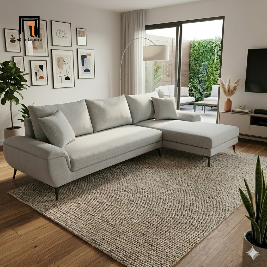 sofa góc xám trắng 2m5 x 1m6