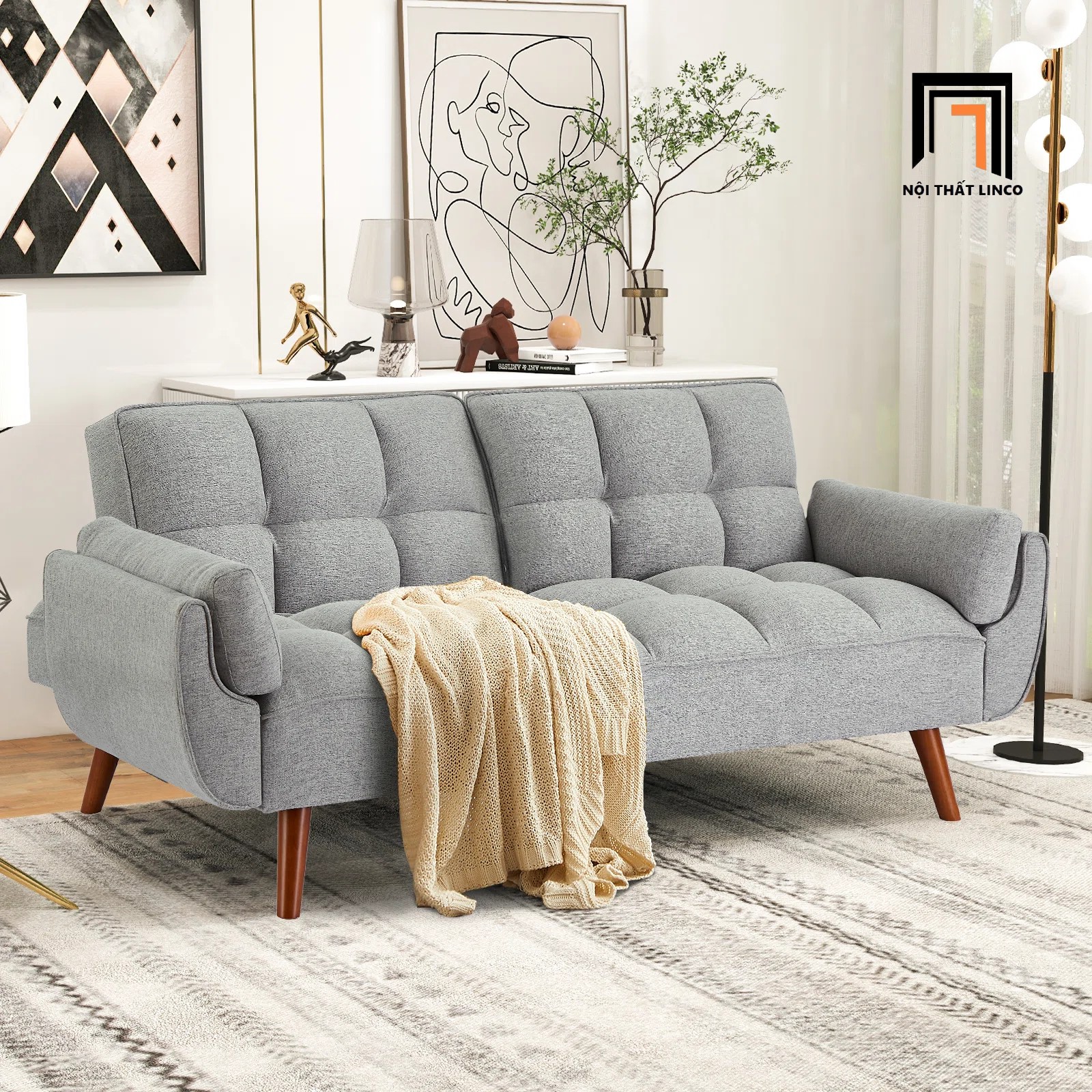 sofa giường xám trắng