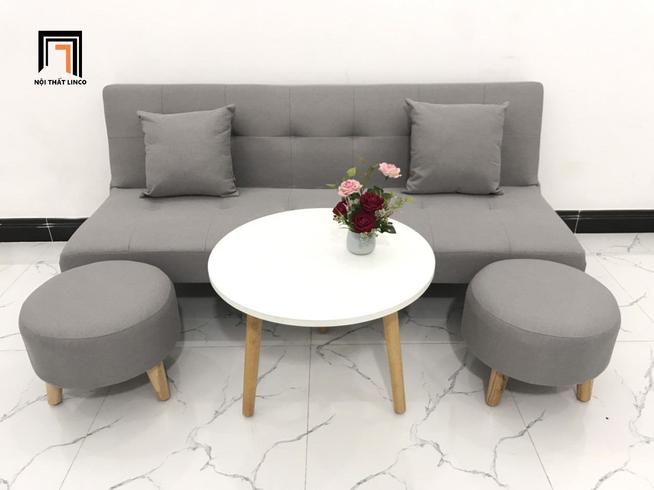 sofa bed xám trắng