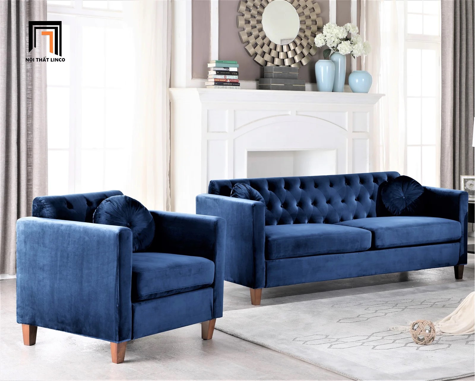 bộ ghế sofa xanh đậm