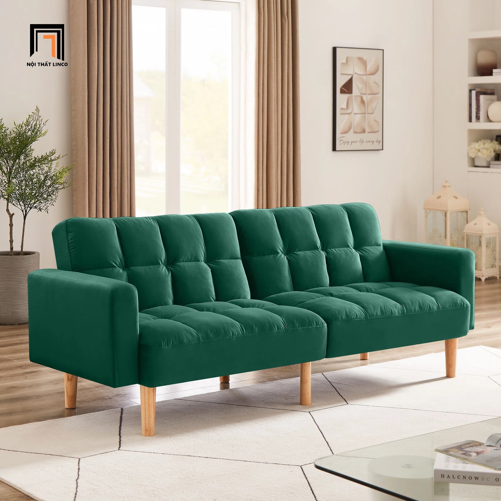 sofa giường màu xanh lá