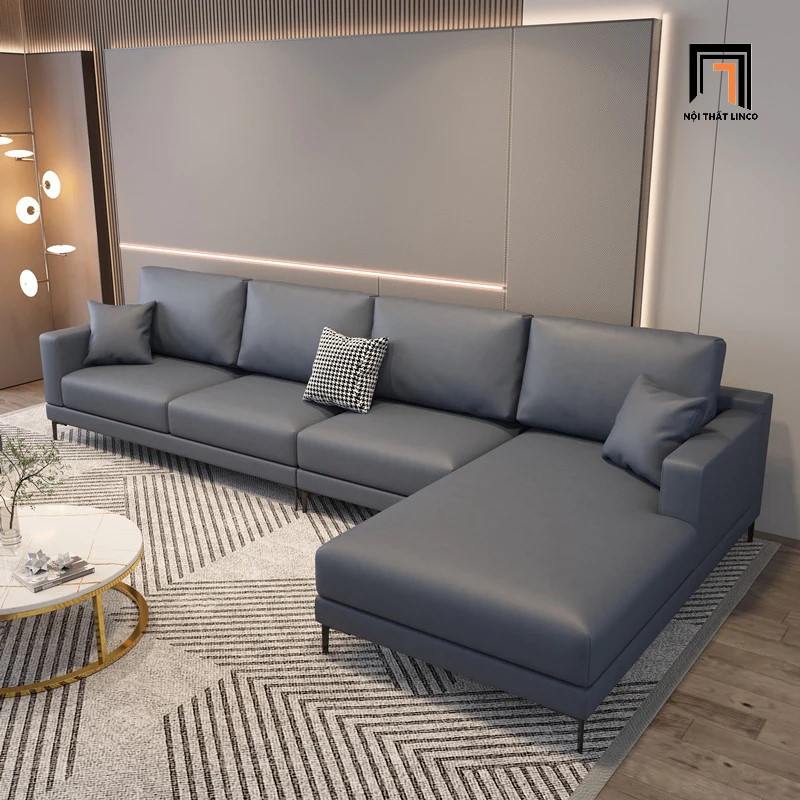 sofa góc xám đậm bọc da