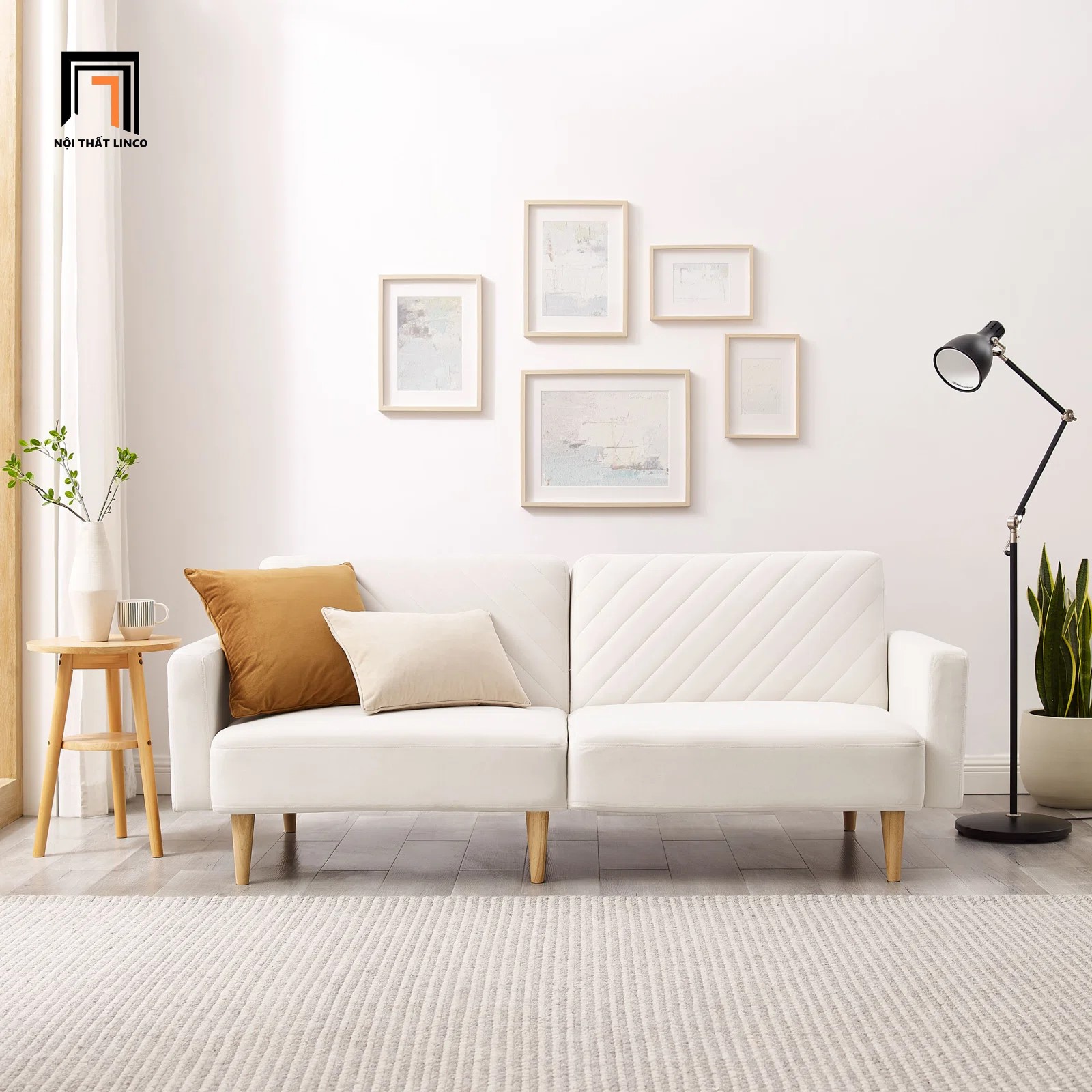 sofa giường trắng kem