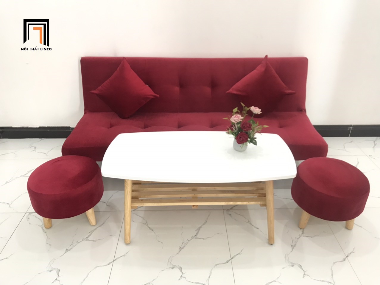 sofa giường đỏ đô
