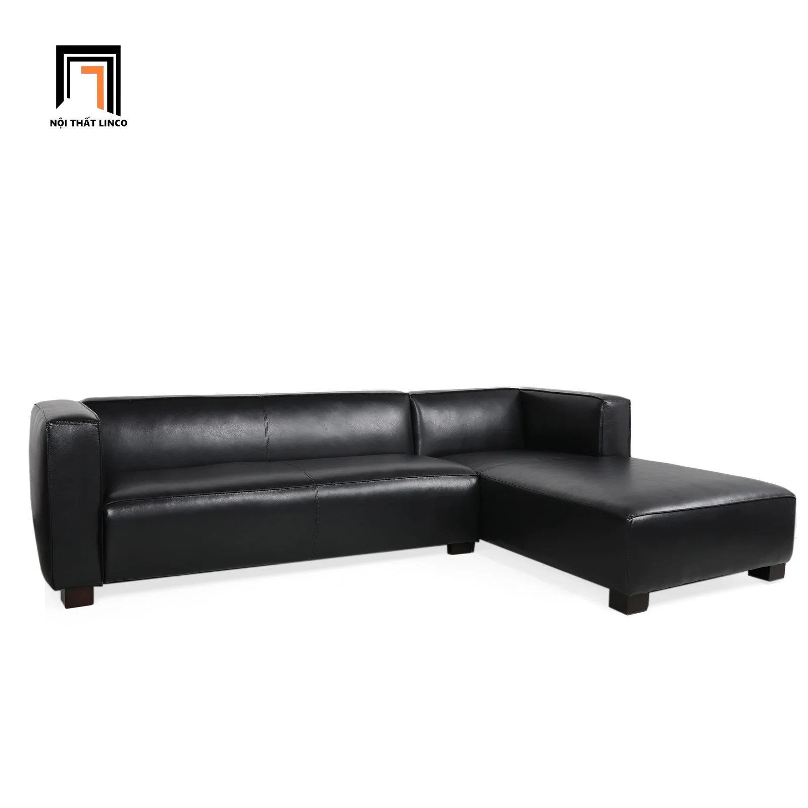 sofa góc da màu đen