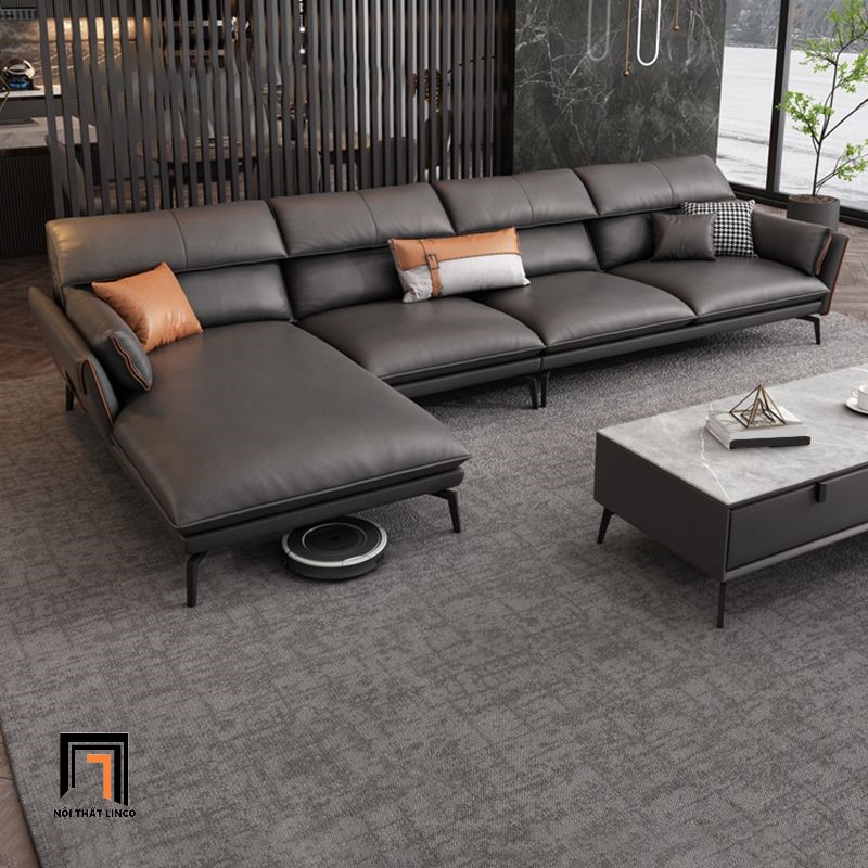 sofa góc da xám đậm