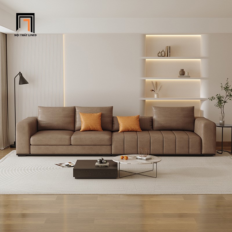 sofa băng da nâu đậm