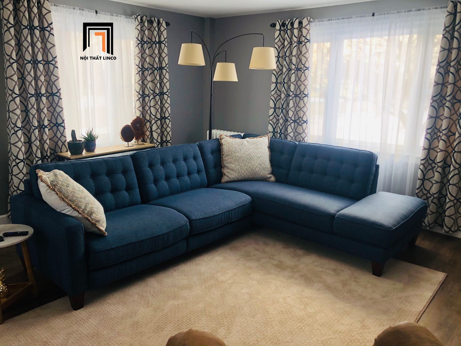 sofa góc xanh đậm