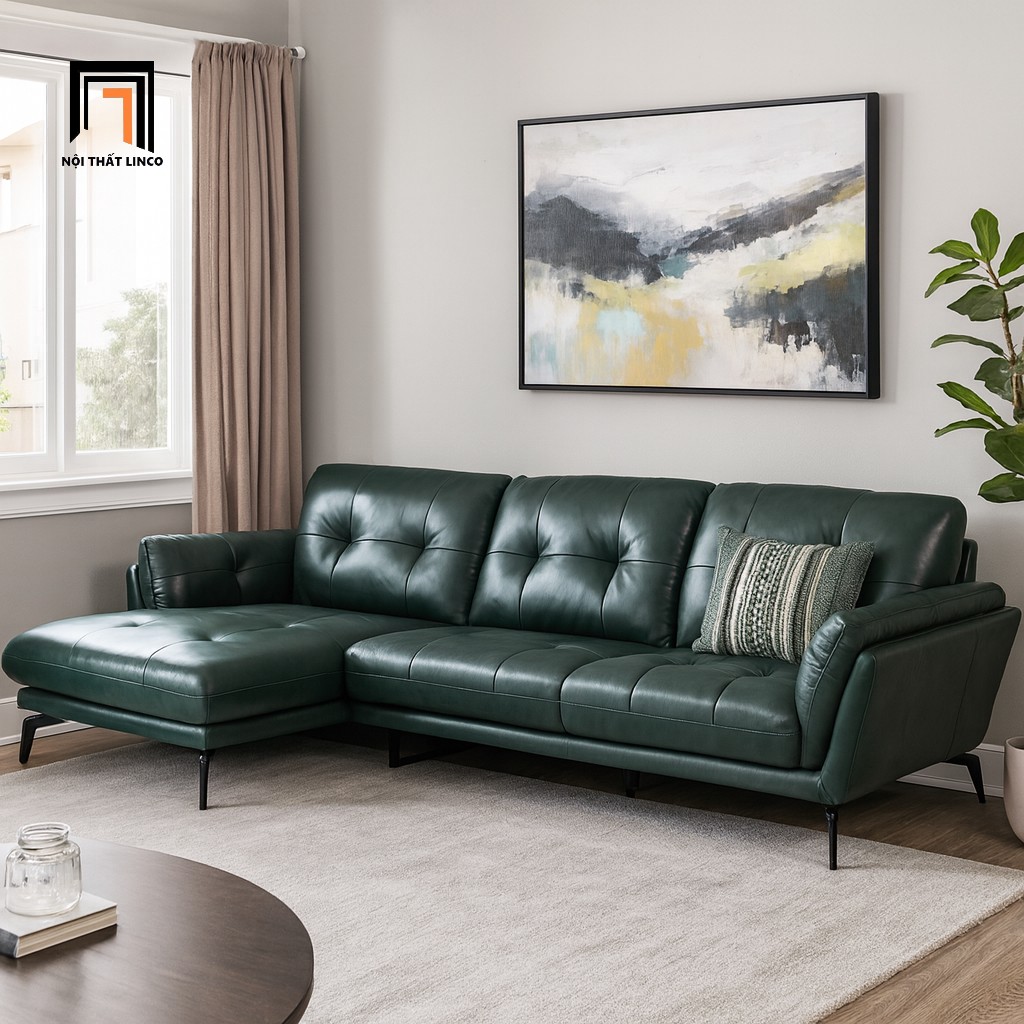 sofa góc xanh lá