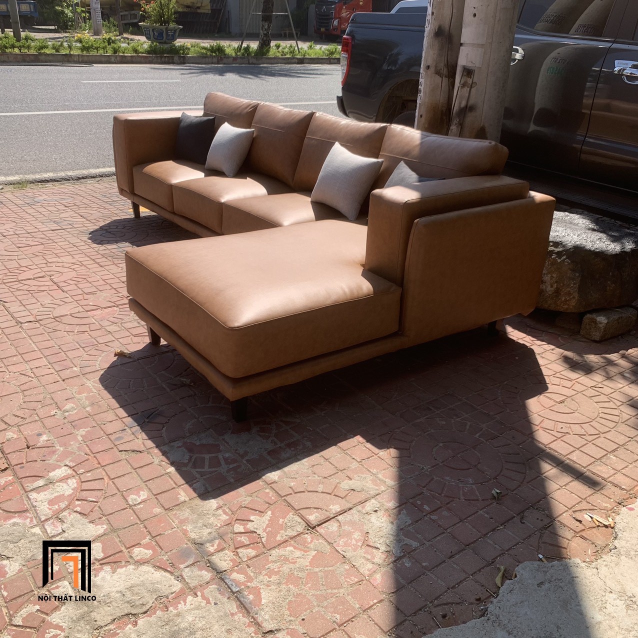 bộ ghế sofa da nâu