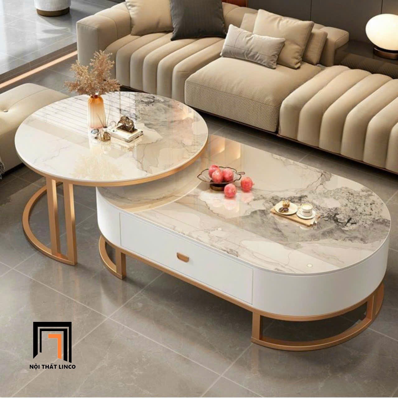 cặp bàn trà mặt đá ceramic