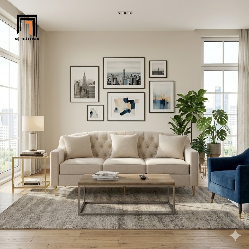 ghế sofa băng giật nút