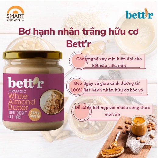 Bơ hạnh nhân trắng đã bóc vỏ hữu cơ 250gr - Bett'r