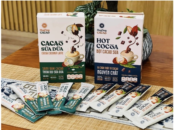 Bột cacao sữa dừa 240gr (12 gói x 20gr) - HeyDay Cacao